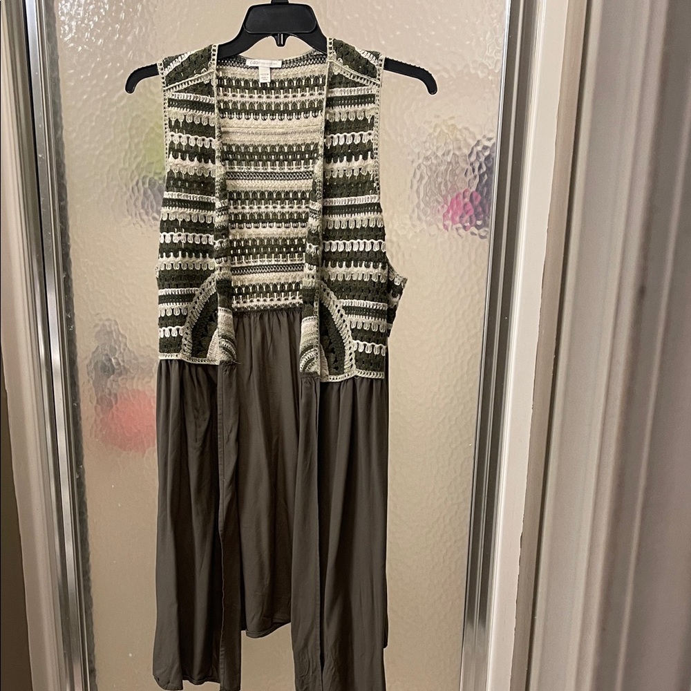 Olive Striped Knit Vest / Sleeveless Duster